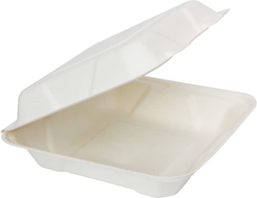 RiteEarth - 8" x 8" x 2.5" Bagasse Hinged Container, Pack of 200- H801