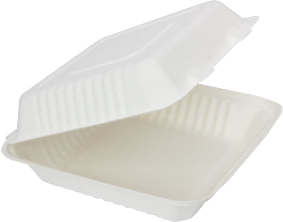 RiteEarth - 9" x 9" x 3" Bagasse Hinged Container, Pack of 200 - H901