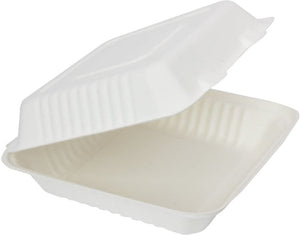 RiteEarth - 9" x 9" x 3" Bagasse Hinged Container, Pack of 200 - H901