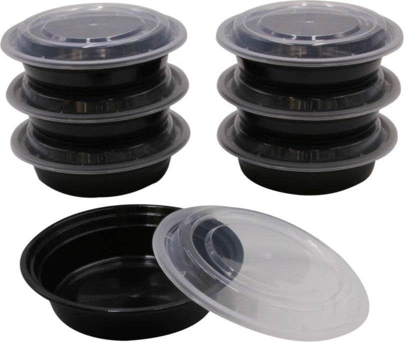 RitePak - 16 Oz, 6" Round Black Microwavable Container Combo, Pack of 150 - MC0616B