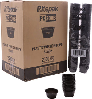 RitePak - 2 Oz Black Plastic Portion Cups, Pack of 2500 - PC200B