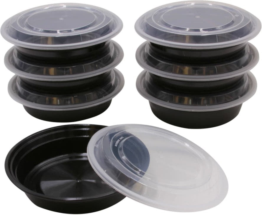 RitePak - 24 Oz, 7" Round Black Microwavable Container Combo, Pack of 150 - MC0724B