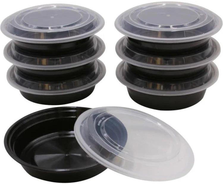 RitePak - 7", 24 Oz Capacity Black Round PP Container with Lid Combo, 150/Cs - RPMC0724B