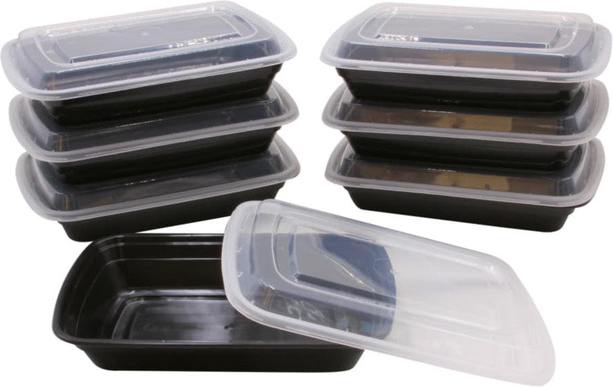 RitePak - 8" X 6" X 1.5" Black Rectangle Microwavable Container Combo, Pack of 150 - MR8628B