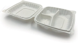 RitePak - 8" X 8" MFPP 3 Compartment White Hinged Microwavable Container, Pack of 150 - PH803