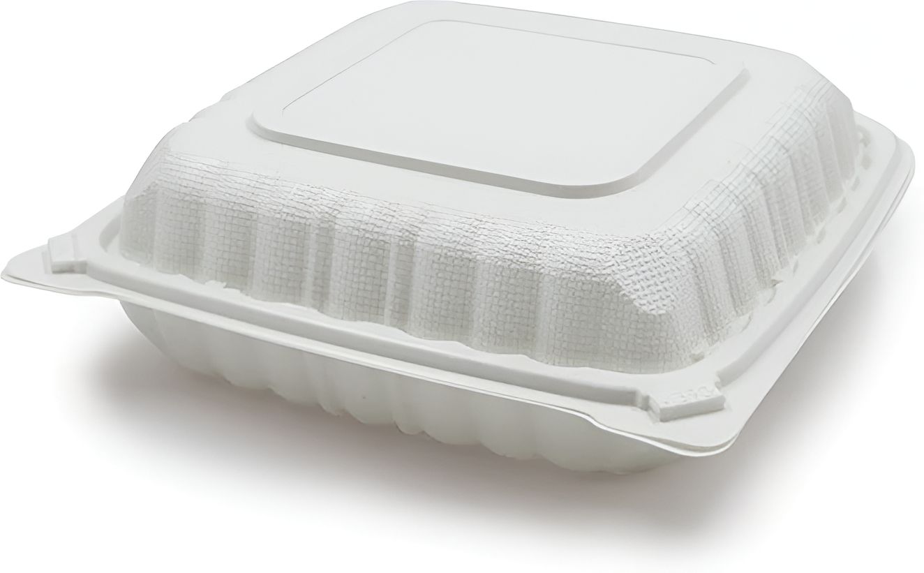 RitePak - 8" X 8" MFPP 3 Compartment White Hinged Microwavable Container, Pack of 150 - PH803