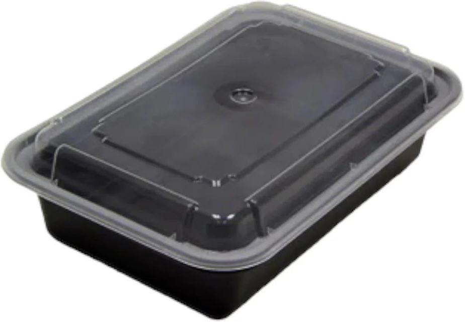 RitePak - 8" x 6" x 2", 38 Oz Capacity Black Rectangular Container with Lid Combo, 150/Cs - RPMR8638B