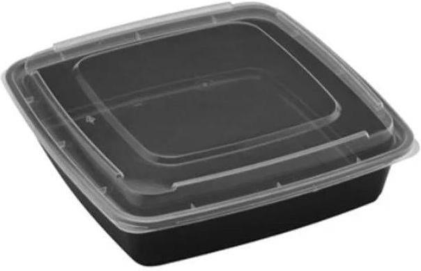 RitePak - 8" x 8" x 1.75" 48 Oz Capacity Black Square Container with Lid Combo, 150/Cs - RPMR8848B