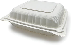 RitePak - 9" X 9" MFPP 3 Compartment White Hinged Microwavable Container, Pack of 150 - PH903