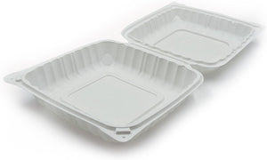 RitePak - 9" X 9" MFPP White Hinged Microwavable Container, Pack of 150 - PH901