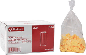 RiteSource - 5" x 3" x 15" Clear 6 lb Poly Bags With Gusset, 500/bx - GP6