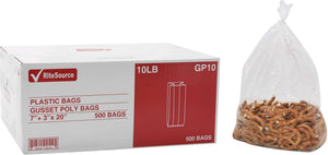 RiteSource - 7" x 3" x 20" Clear 10 lb Poly Bags with Gusset, 500/bx - GP10