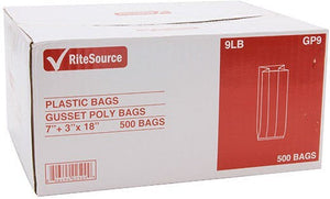 RiteSource - 7"x 3" x 18" Clear 9 lb Poly Bags With Gusset , 500/bx - GP9