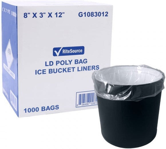 RiteSource - 8" x 3" x 12" Poly Ice Bucket Liners, Pack of 1000- GR10G083012