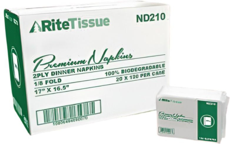 RiteTissue - 2 Ply Premium Dinner Napkin, Pack of 2400 - RTND210