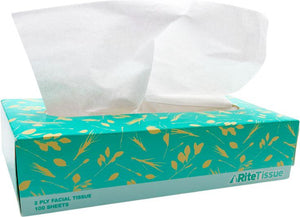 RiteTissue - 7.48" X 7.87" 2 Ply Facial Tissue Flat Box, 30 Bx/Cs - FT100