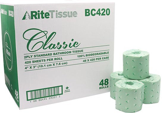 RiteTissue - Classic 2 Ply Toilet Tissue, 420 Sheets/Roll, Pack of 48 - BC420