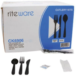 RiteWare - 6 PC Heavy Weight Black Cutlery Kit, Pack of 500 - RWCK6906