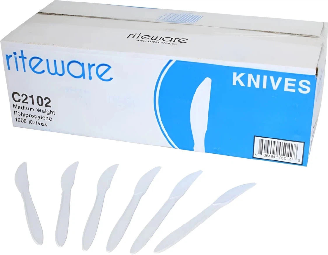 RiteWare - White Medium Weight Individually Wrapped Knife, Pack of 1000 - RWC2102W