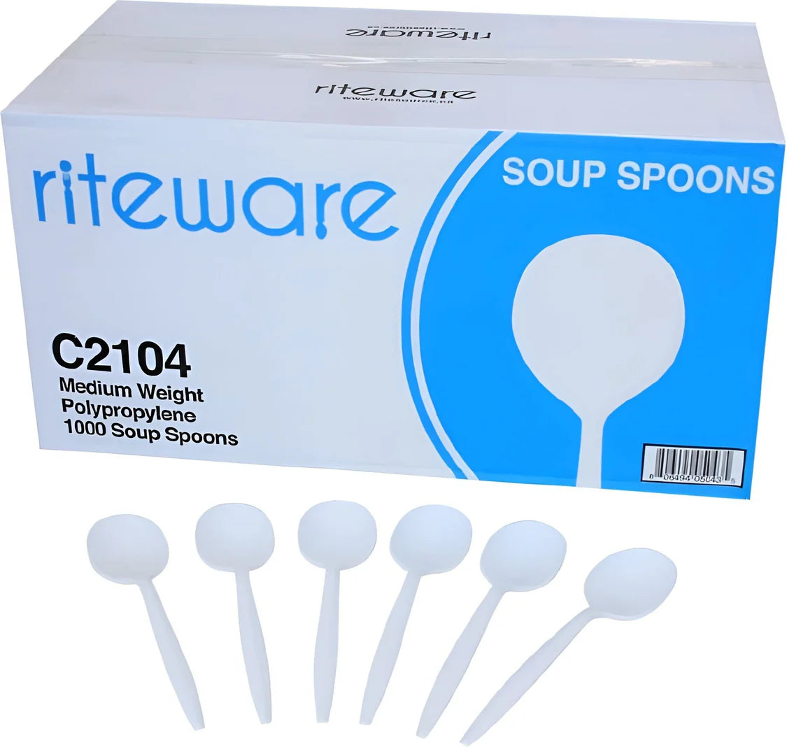 RiteWare - White Medium Weight Individually Wrapped Soup Spoon, Pack of 1000 - C2104W