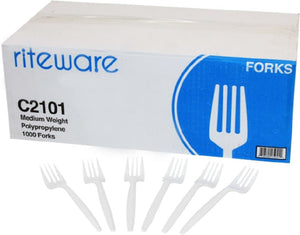 RiteWare - White Polypropylene Forks Medium Weight Cutlery, Pack of 1000- C2101