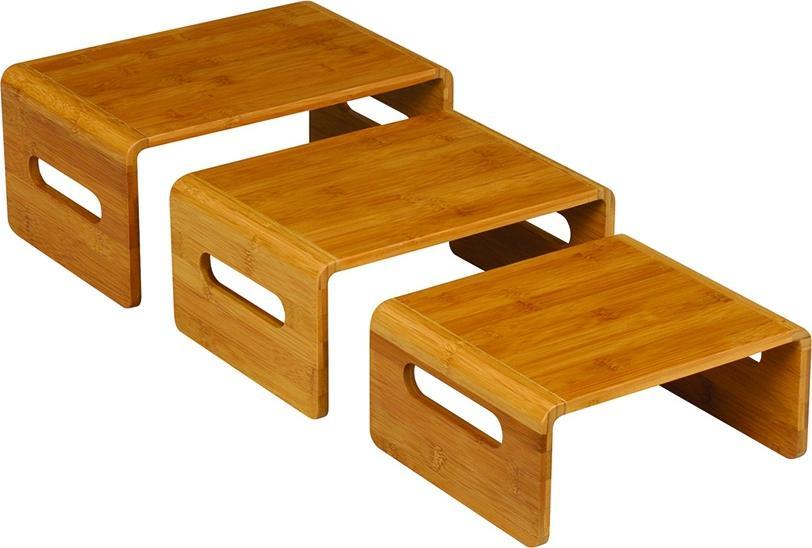 Rosseto - 3 PC Rectangular Natural Finish Bamboo Risers - SB101