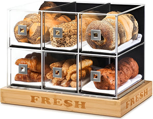 Rosseto - 6 Drawer Acrylic Bakery Case with “FRESH” Bamboo Base - BD114