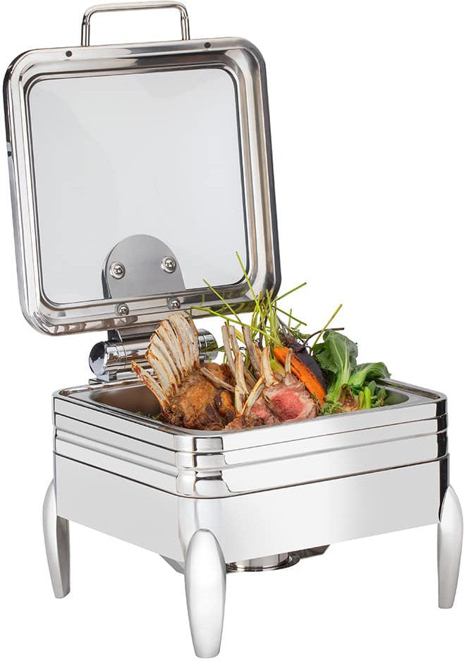 Rosseto - 6.34 Qt De Luxe Square Stainless Steel Chafing Dish with Glass Lid, Frame, Burner Holder & Induction Option - CP402F