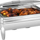 Rosseto - 9.5 Qt De Luxe Rectangle Stainless Steel Chafing Dish with Glass Lid, Frame, Burner Holder & Induction Option - CP401F