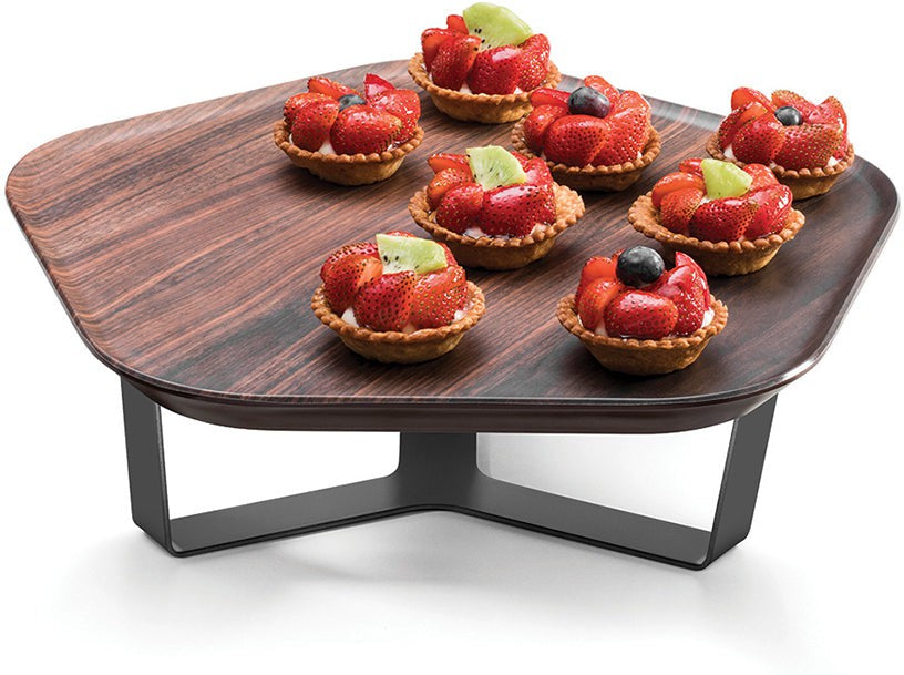 Rosseto - Forme’ Melamine Polygon Walnut Tray with Three Leg 4" Silver Riser - SM285