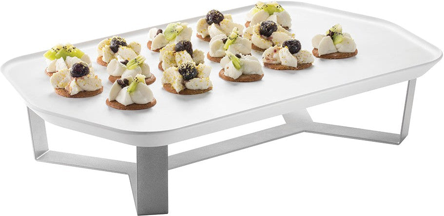 Rosseto - Forme’ Melamine Rectangle White Tray with Four Leg 4" Silver Riser - SM271