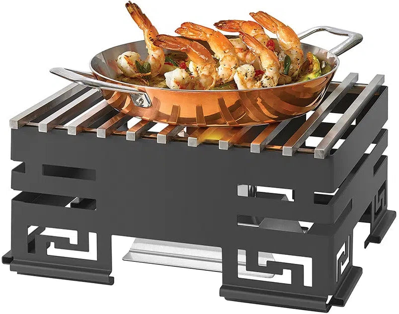 Rosseto - Mini-Chef Black Matte Steel Butane Frame & Warmer with Grill Top Burner Stand & Fuel Holder - SK041