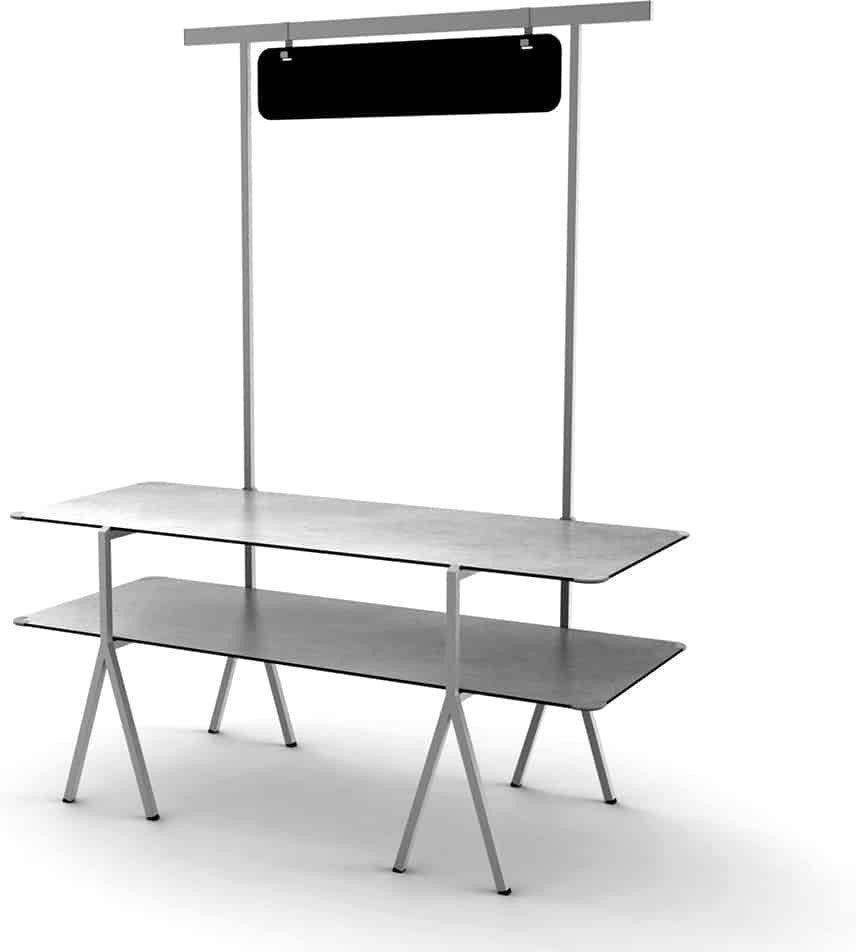 Rosseto - Modulite™ 2 Level Kit, Concrete Gray 2 Table Top & Chalkboard Stainless Steel Display Frame with Legs - MT-2003CGS