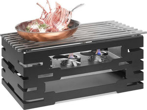 Rosseto - Multi-Chef™ 10" Black Matte Warmer with 3 Fuel Holders & Reversible Burner Stand - SM195