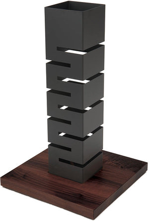 Rosseto - Skycap 22.5” Black Matte Steel Tall Column Multi-Level Riser with Walnut Base - SM160