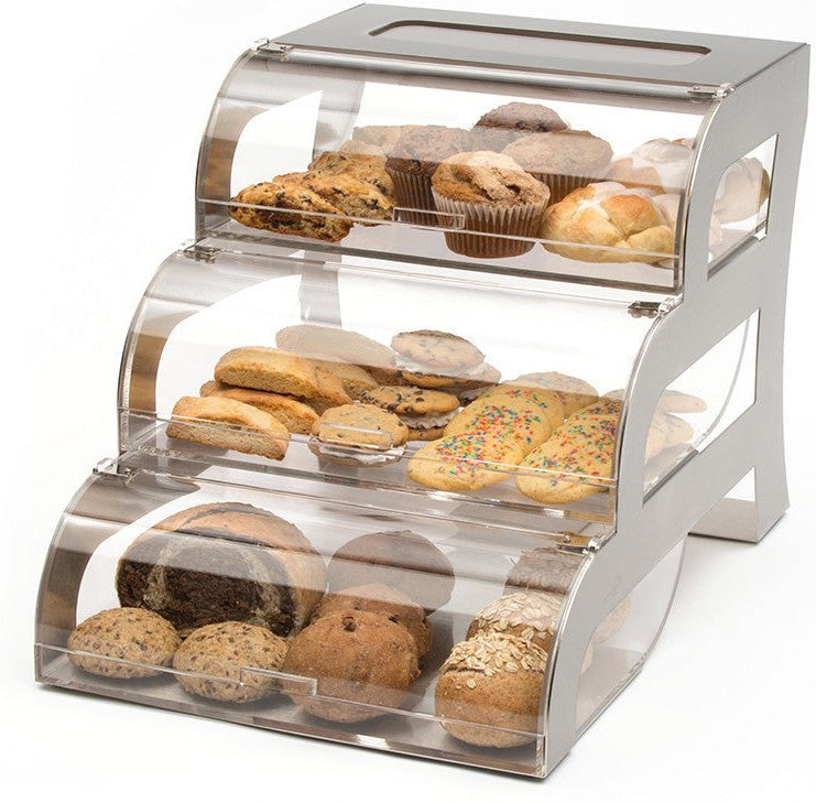 Rosseto - Three-Tier Clear Acrylic Bakery Display Case with Stainless Steel Frame - BK010