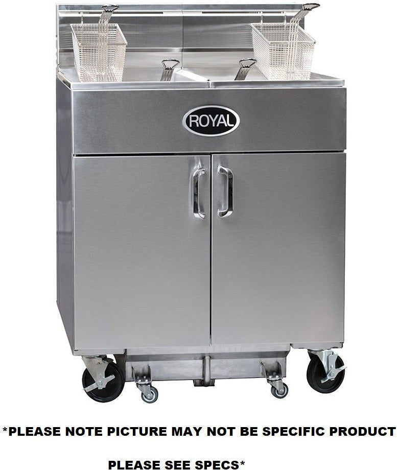 Royal - 35 Lb (62") Energy Efficient Gas Fryers With Built-In Filter System and Electro Mechanical Dial (4 Tanks) - REEF-35-4-EM