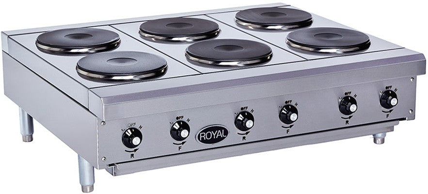 Royal - 36" Stainless Steel 6 Elements Heavy Duty Electric Hot Plate - RHPE-36-6