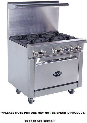 Royal - 36″ Stainless Steel 6 Open Burner Gas Range with 26.5" Wide Oven and 3" Rear Step Up - RR-6SU