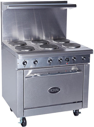 Royal - 36" Stainless Steel 6 Top Elements And 26" Wide Oven Electric Range - RRE-6