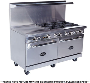 Royal - 60″ Stainless Steel 8 Open Burner Gas Range with 12” Wide Griddle and 26.5" Wide Oven - RR-8G12