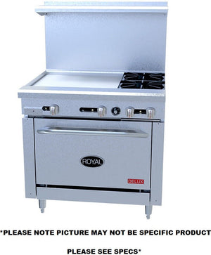 Royal - Delux 36″ Stainless Steel 4 Open Burners Gas Range with One 26.5” Wide Oven and 12" Wide Griddle - RDR-4G12