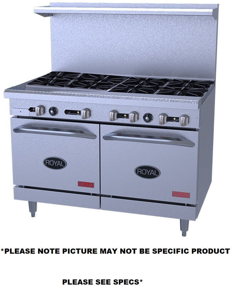 Royal - Delux 48″ Stainless Steel Gas Range With Two 20 Wide Ovens And 12" Griddle - RDR-6G12