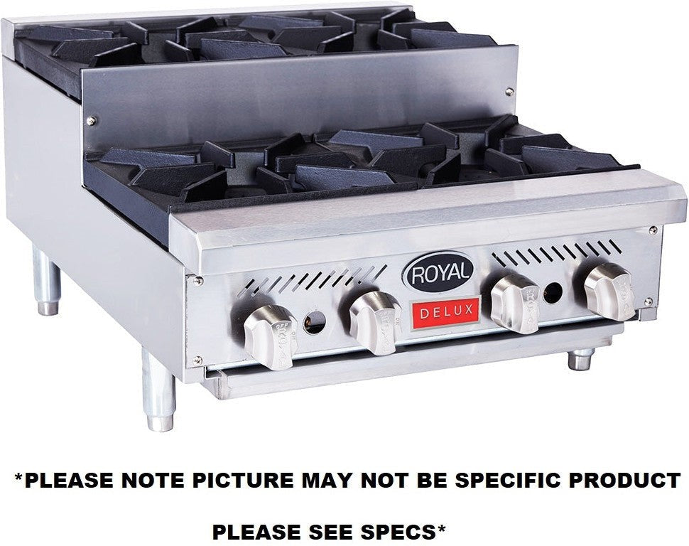 Royal - Delux 48" Stainless Steel Gas Range with Heavy Duty Step Up Hot Plates - RDHP-48-8SU