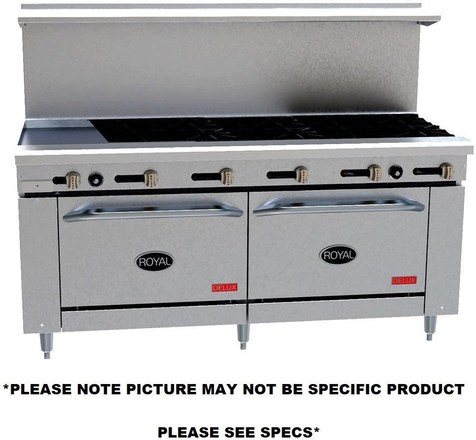 Royal - Delux 72″ Stainless Steel Gas Range with 10 Open Burners - RDR-10G12