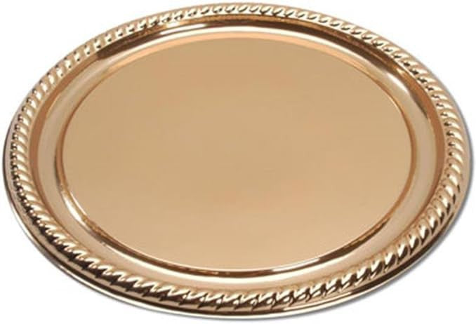 Sabert - 12" Europa Plastic Gold Round Serving Tray, 36/Cs - G9412