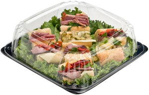 Sabert - 12" UltraStack Black Square Platter with Clear High Dome Lid Combo, Pack of 25 - C9612