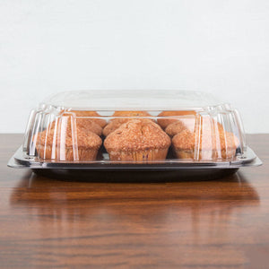 Sabert - 12" UltraStack Black Square Platter with Clear High Dome Lid Combo, Pack of 25 - C9612