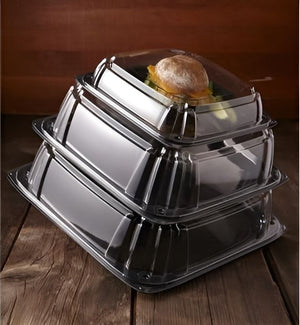 Sabert - 16" UltraStack Black Square Platter with Clear High Dome Lid Combo, Pack of 25 - C9616