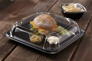 Sabert - 16" UltraStack Black Square Platter with Clear High Dome Lid Combo, Pack of 25 - C9616